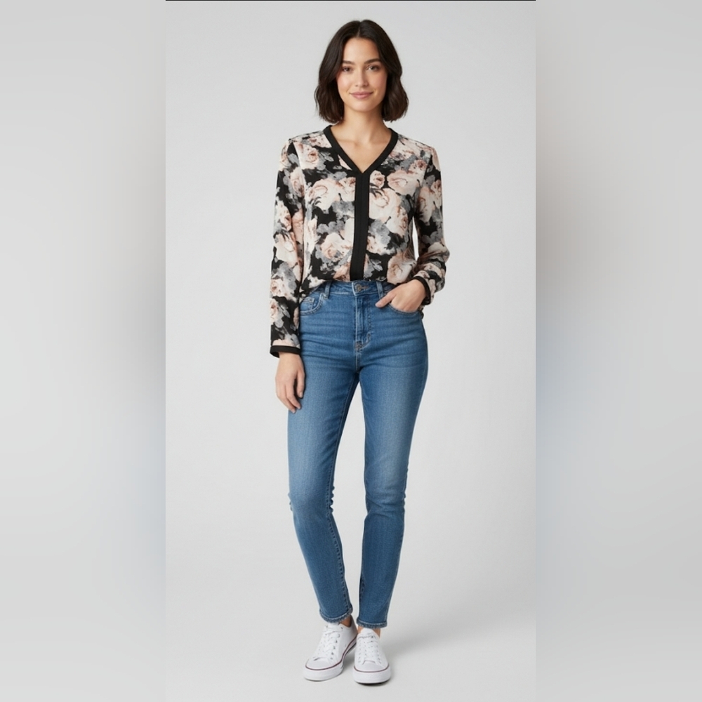 Women's New Directions Long Sleeve Floral Blouse - Size Small Petite